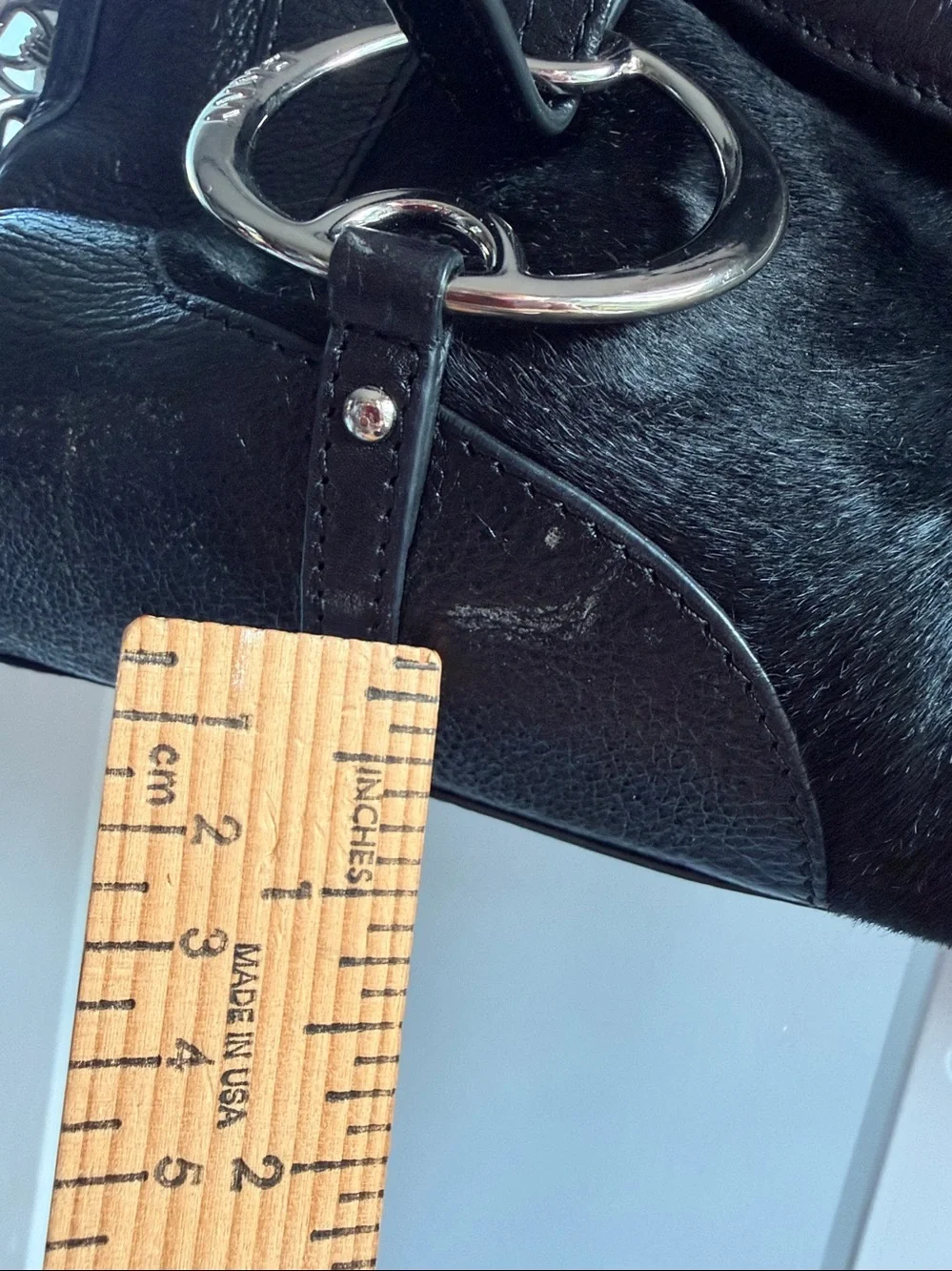 DKNY Y2K Black Leather & Haircalf Shoulder Bag